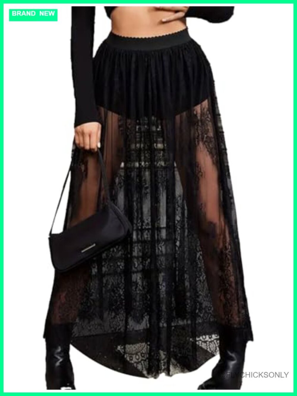 Sheer Lace Maxi Skirt High Waist Mesh A Line Flowy Long